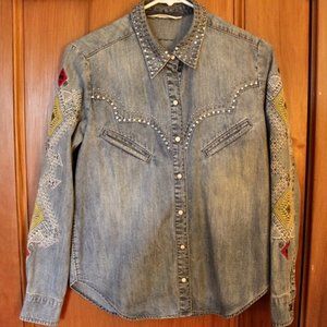 Unique denim jacket with studs and embroidery